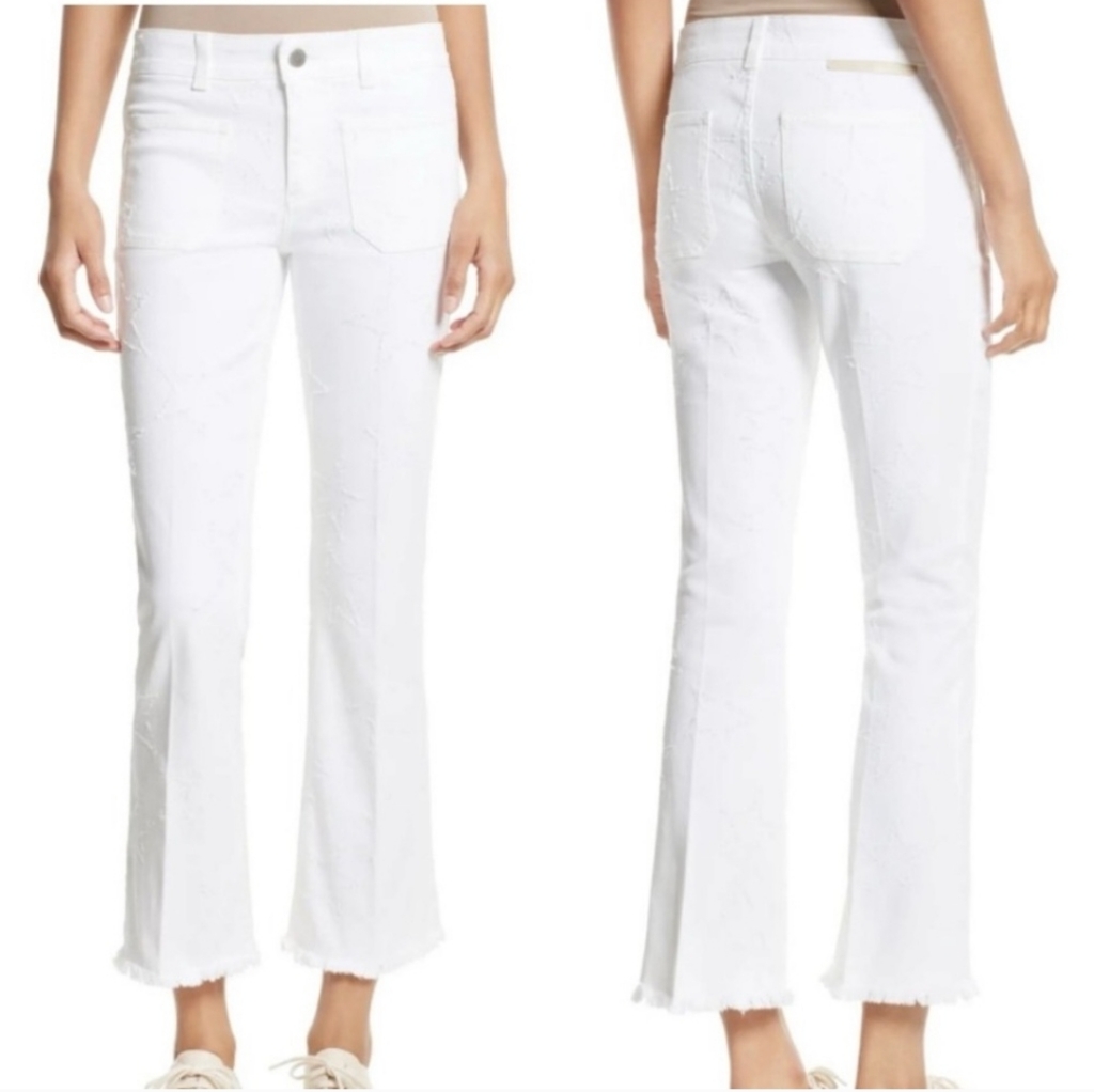 Stella Mccartney White Kick Fringe Stars Crop Jeans Size 26